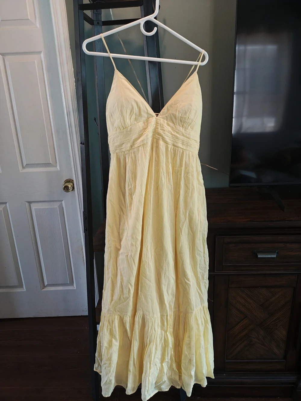 Abercrombie And Fitch Women's Yellow Spaghetti-Strap Maxi Slip Dress